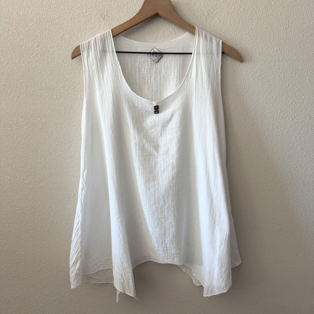 BLANC DU NIL Womens Tank Top Coastal Boho Lagenlook Sharkbite Hem Size T3